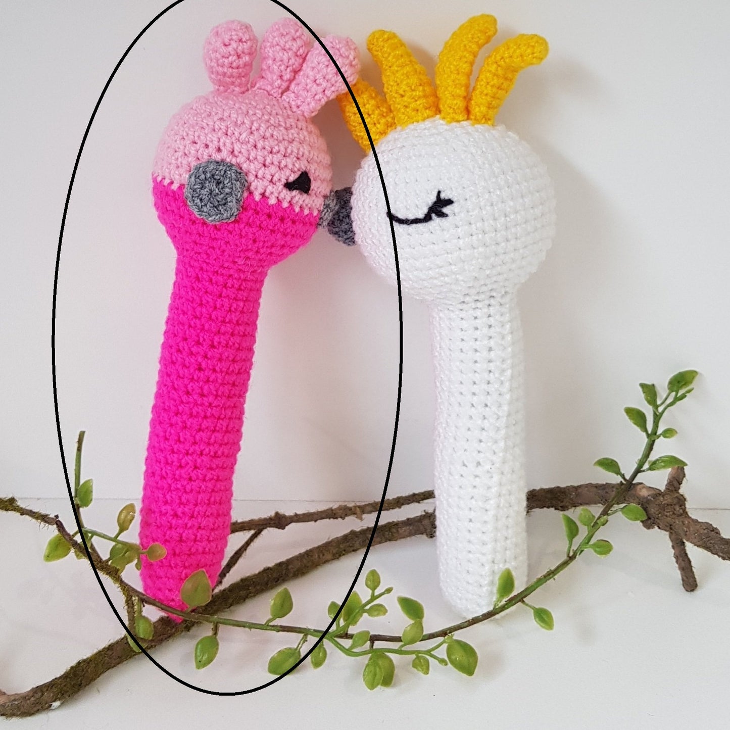 Rattles - Cockatoo and Pink Gala Strait Rattle
