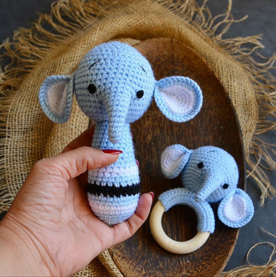 Rattles - Elephant Strait Rattle and Teething Rattle