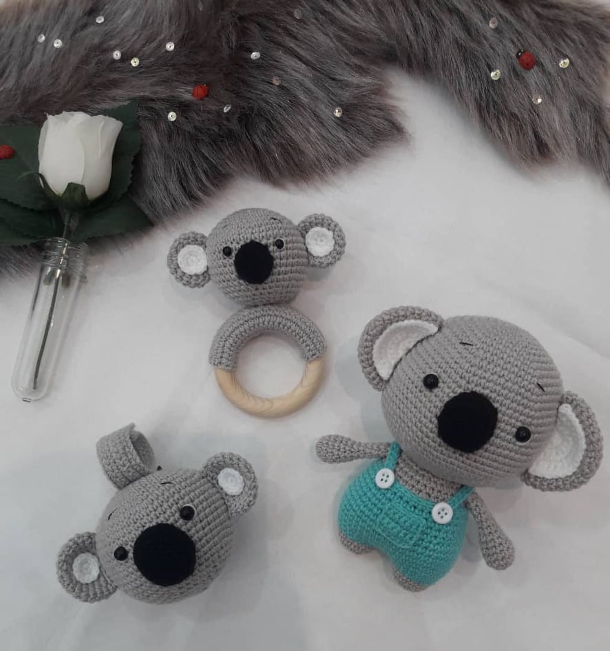 Baby Gift Set - Koala Teething Rattle, Pram Toy, Cuddle Doll