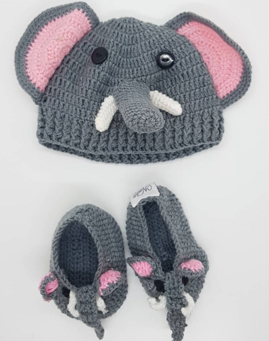 Booties and Beanie - Elephant