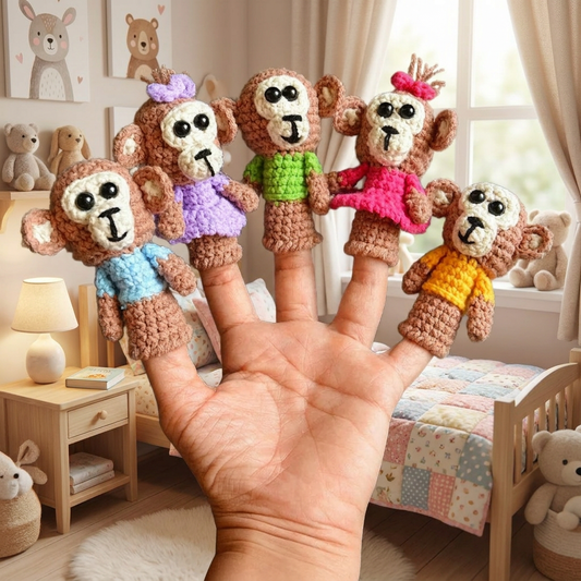 Funny finger Puppets - 5 Little Monkeys, jumping on the bed