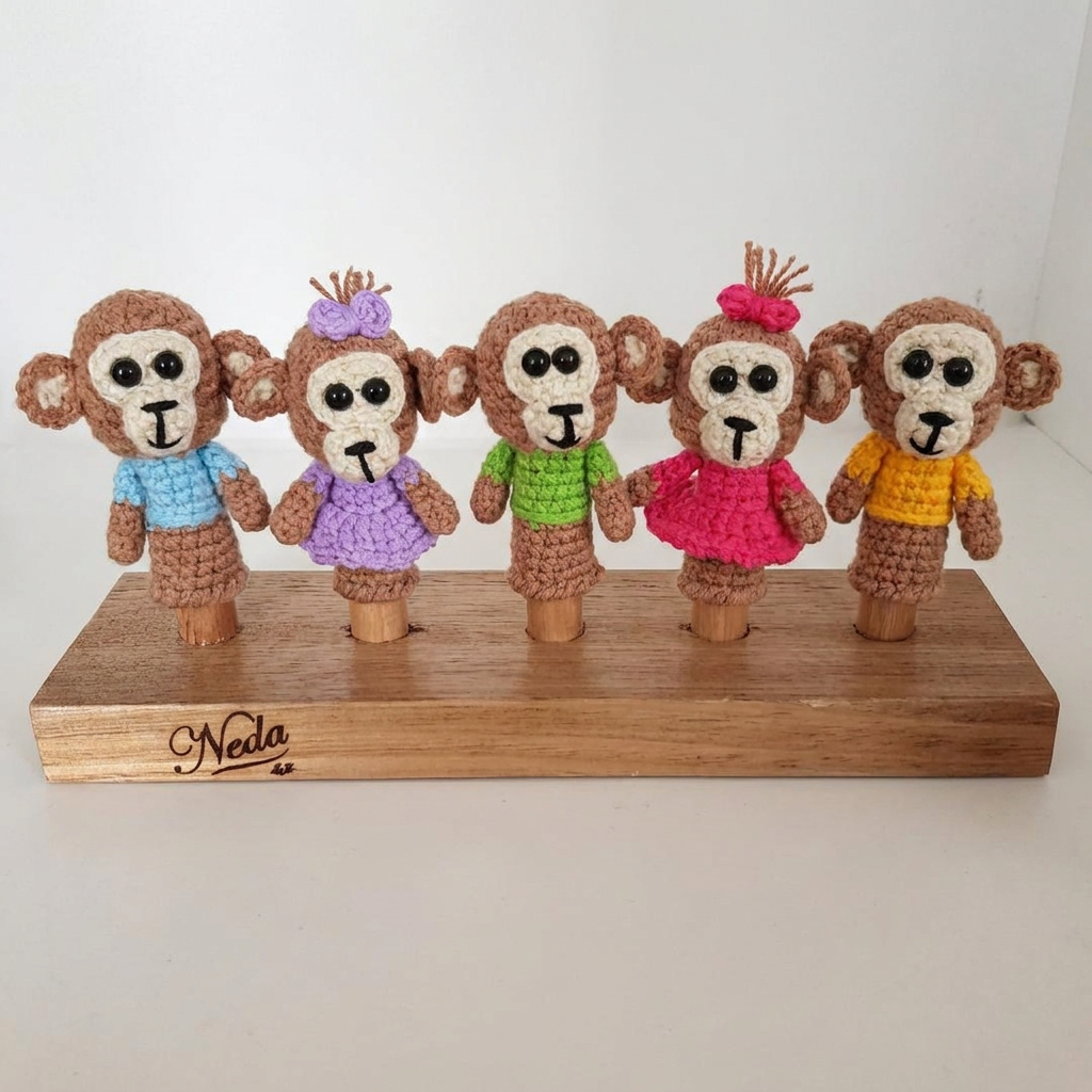 Funny finger Puppets - 5 Little Monkeys, jumping on the bed