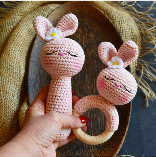 Baby Gift Set - Bunny Strait Rattle and Teething Rattle