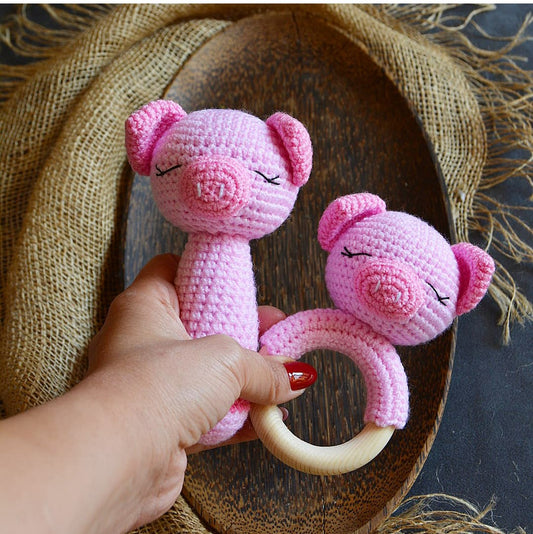 Baby Gift Set - Pig Strait Rattle and Teething Rattle