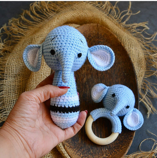 Baby Gift Set - Elephant Strait Rattle and Teething Rattle