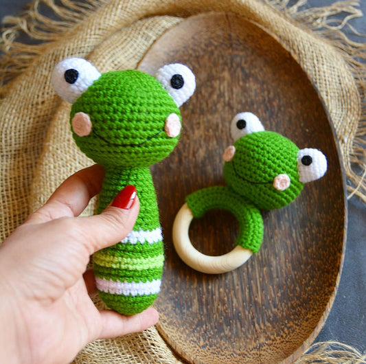 Baby Gift Set - Frog Strait Rattle and Teething Rattle