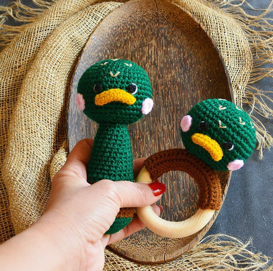 Rattles - Green Ducky Strait Rattle and Teething Rattle