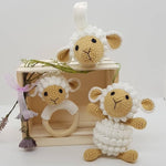 Baby Gift Set - Lamb Teething Rattle, Pram Toy, Cuddle Doll