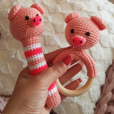 Baby Gift Set - Pig Strait Rattle and Teething Rattle