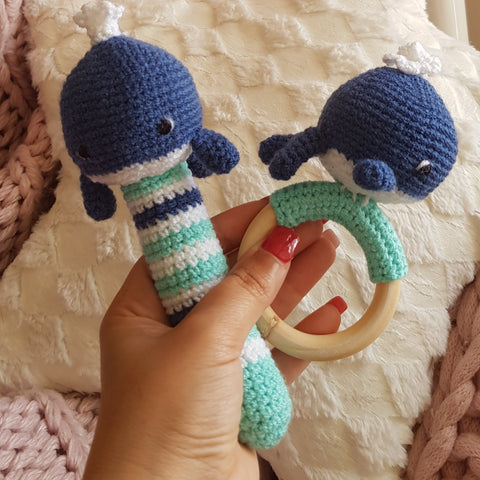 Baby Gift Set - Whale Strait Rattle and Teething Rattle