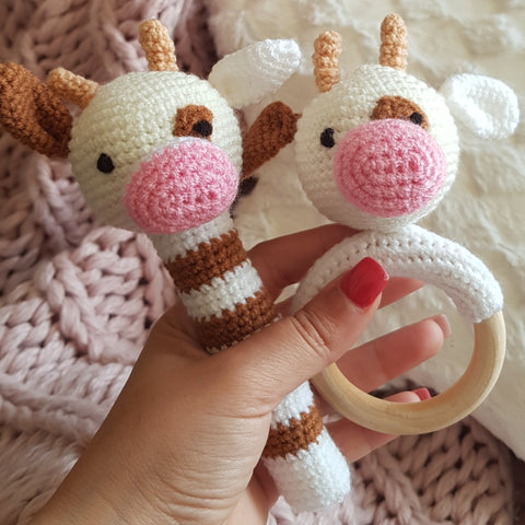 Baby Gift Set - Cow Strait Rattle and Teething Rattle