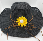 Adjustable Floral Garden Hat - Black with Red Crochet Flower