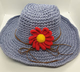 Adjustable Floral Garden Hat - Lilac with Red Crochet Flower