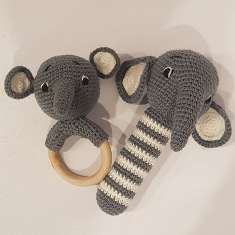 Baby Gift Set - Elephant Strait Rattle and Teething Rattle