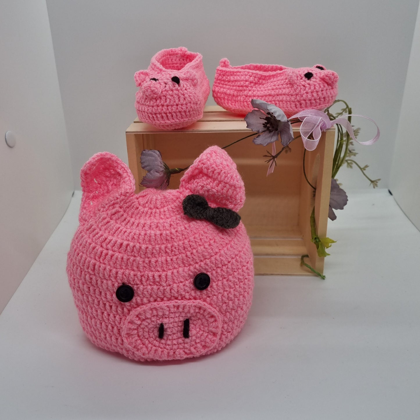 Booties and Beanie - Pig