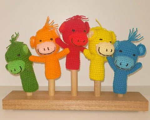 Funny finger Puppets - 5 Little Monkeys, jumping on the bed (5 figures)