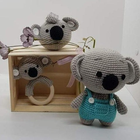 Baby Gift Set - Koala Teething Rattle, Pram Toy, Cuddle Doll