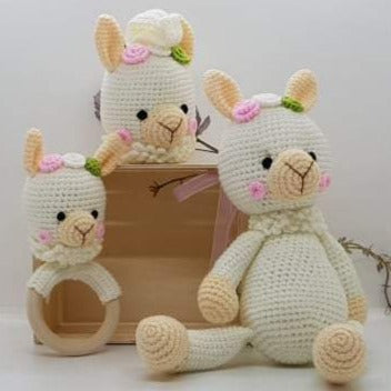 Baby Gift Set - Llama Teething Rattle, Pram Toy, Cuddle Doll