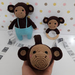 Baby Gift Set - Monkey Teething Rattle, Pram Toy, Cuddle Doll