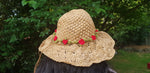 Adjustable Beach Straw Hat - Camel with Crochet Flowers