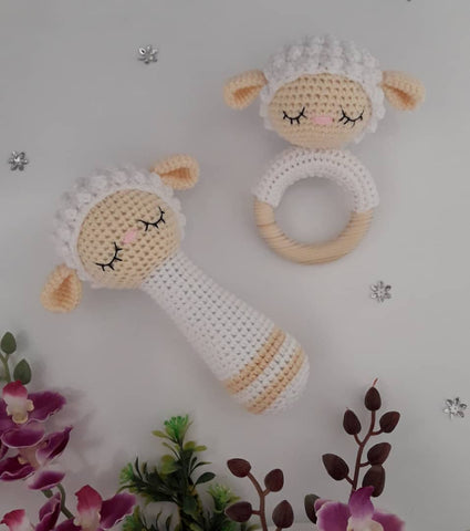 Baby Gift Set - Lamb Strait Rattle and Teething Rattle