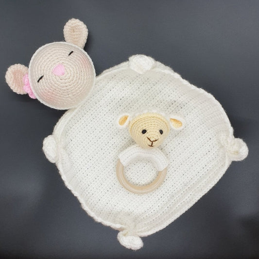 Baby Gift Set - Lamb Comforter and Teething Rattle