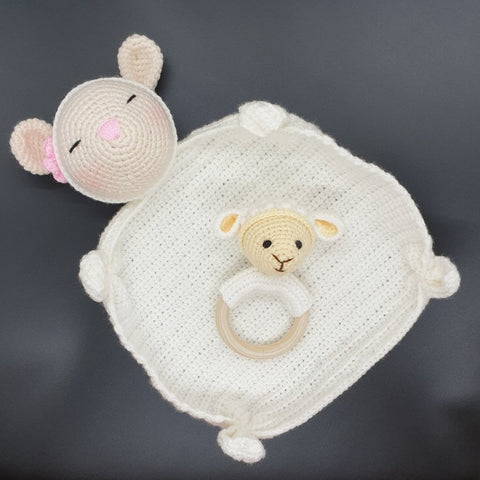 Baby Gift Set - Lamb Comforter and Teething Rattle