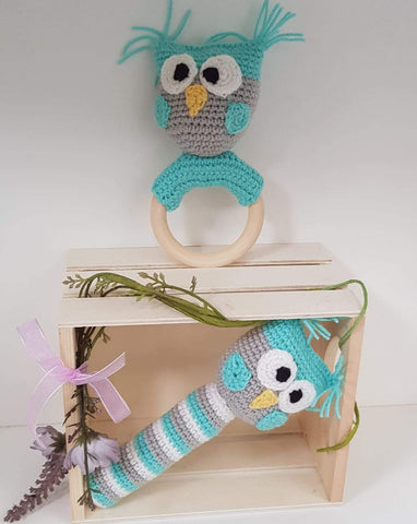 Baby Gift Set - Owl Strait Rattle and Teething Rattle