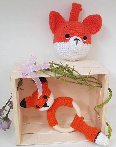Baby Gift Set - Fox Strait Rattle and Pram/Cot Creature Head
